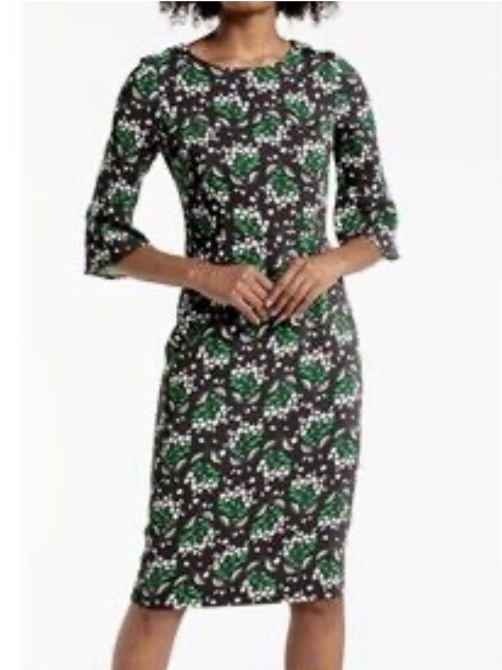 Boden Floral Midi Dress with Green Accents